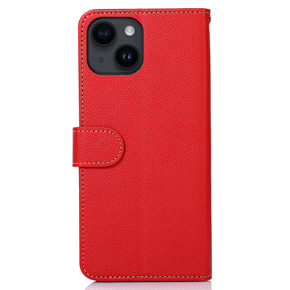 Uniqkart Mobile Phone Case for iPhone 14 RFID Blocking Litchi Texture Stand Leather Shell Wallet Phone Cover - Red Uniqkart Mobile Phone Case for iPhone 14 RFID Blocking Litchi Texture Stand Leather Shell Wallet Phone Cover - Red